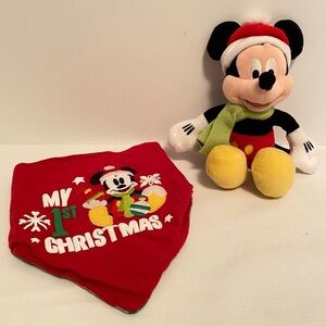 Disney Baby Mickey Mouse Plush Toy & "My 1st Christmas" Reversible Baby Bib